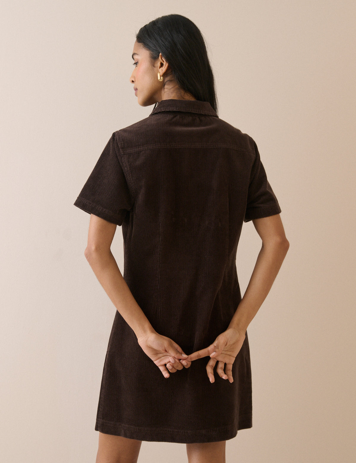 Brown Cord Collared Lucy Mini Dress