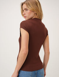 Brown Ribbed Cap Sleeve Top