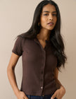 Brown Pointelle Short Sleeve Top