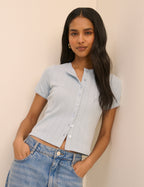 Baby Blue Pointelle Short Sleeve Top
