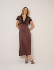Brown Lace Trim Aida Midi Dress