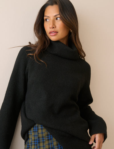 Black Roll Neck Oversized Jumper