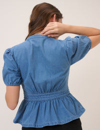 Blue Short Sleeve Denim Blouse