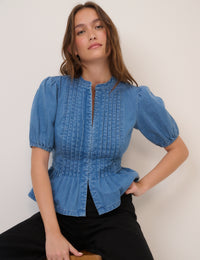 Blue Short Sleeve Denim Blouse