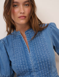 Blue Short Sleeve Denim Blouse