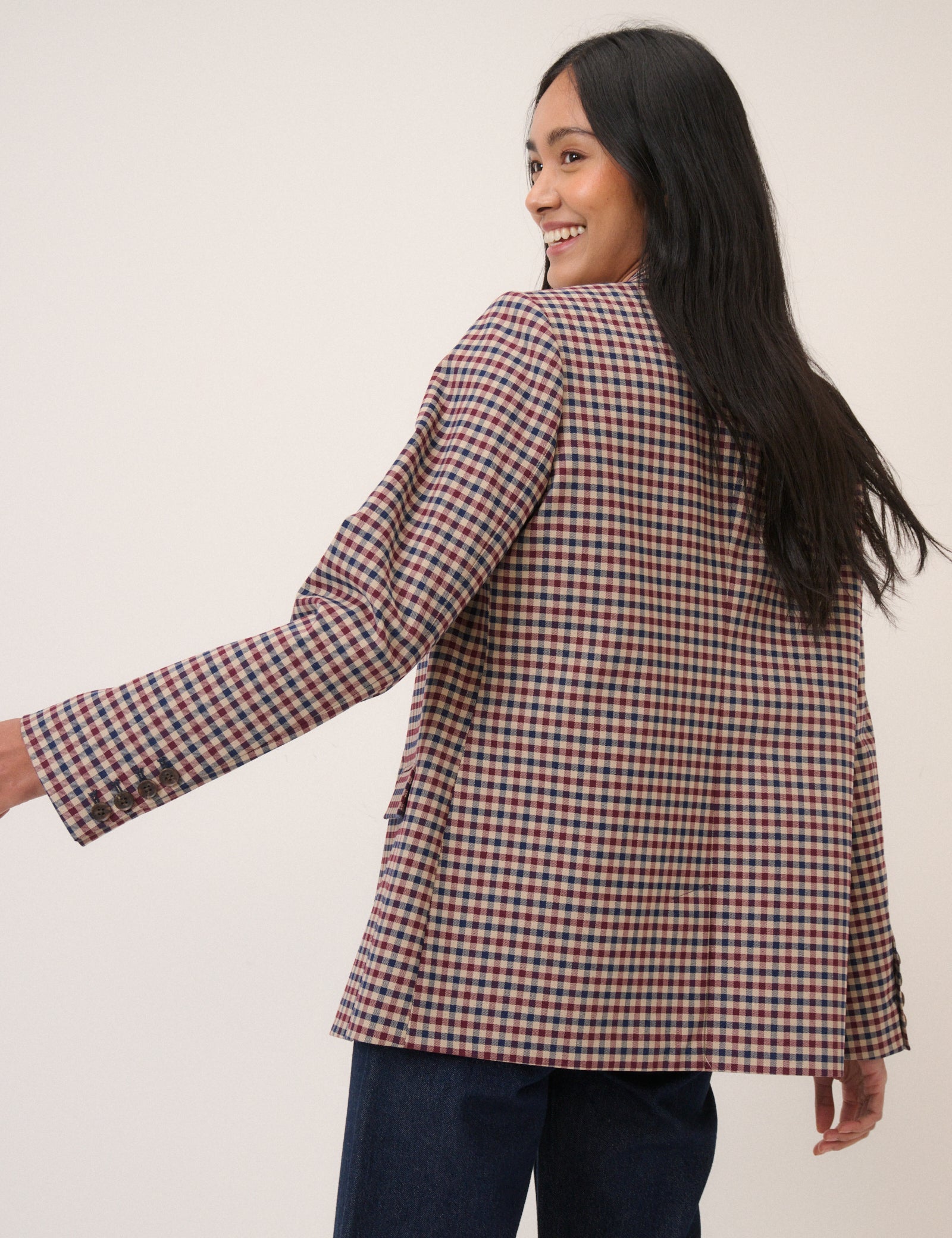 Red and Navy Gingham Blazer