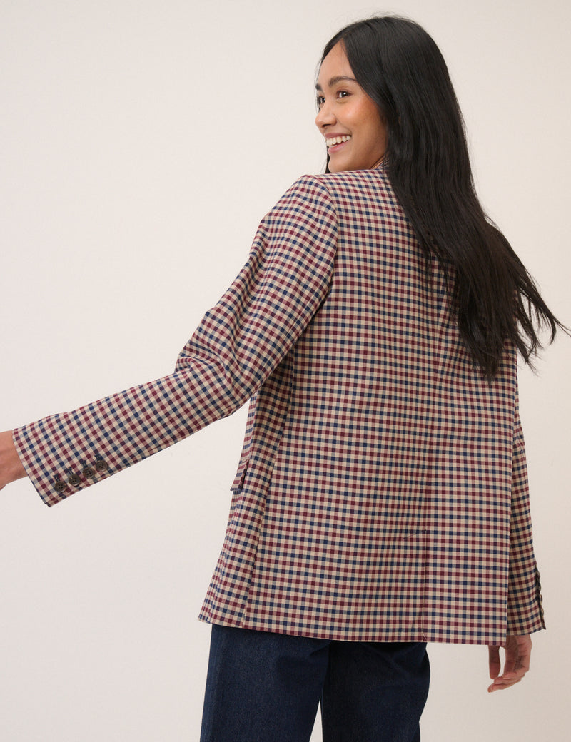 Red and Navy Gingham Blazer