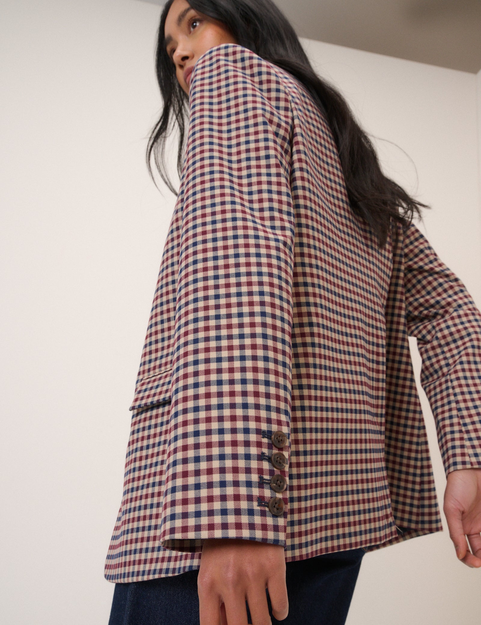 Red and Navy Gingham Blazer