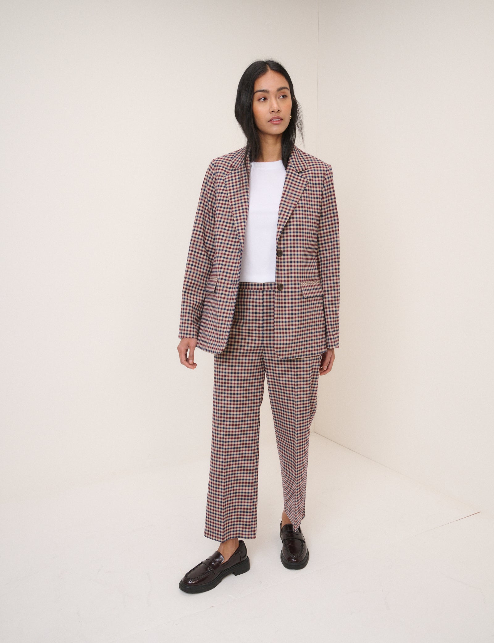 Red and Navy Gingham Blazer