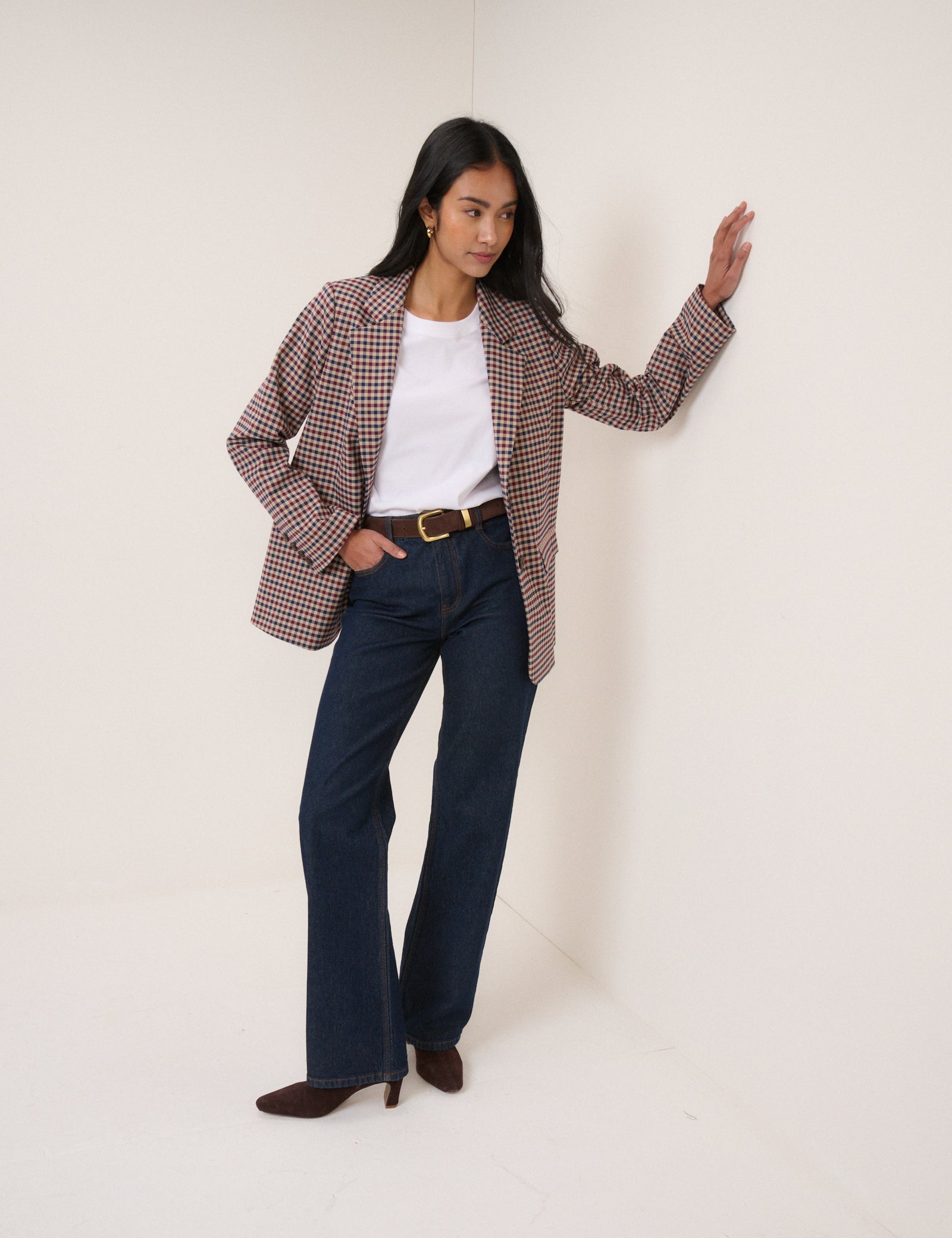 Red and Navy Gingham Blazer
