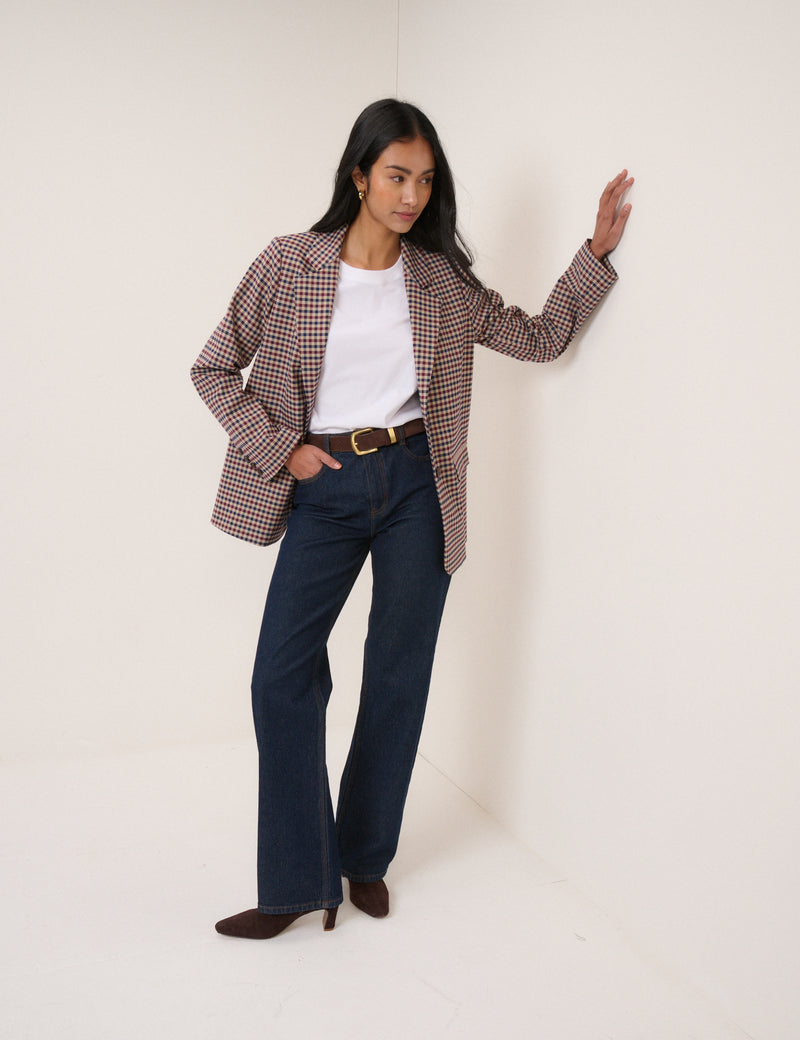 Red and Navy Gingham Blazer