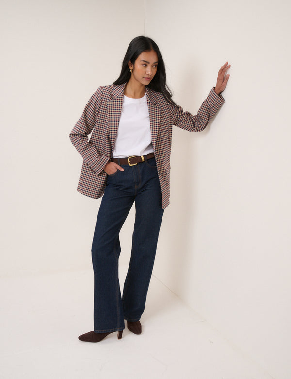 Red and Navy Gingham Blazer