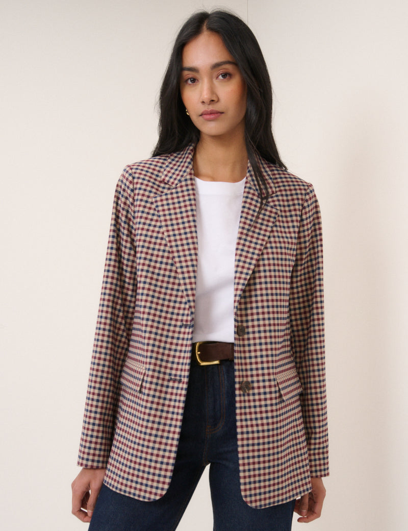 Red and Navy Gingham Blazer