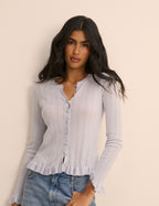 Baby Blue Rib and Ruffle Sheer Knit Cardigan