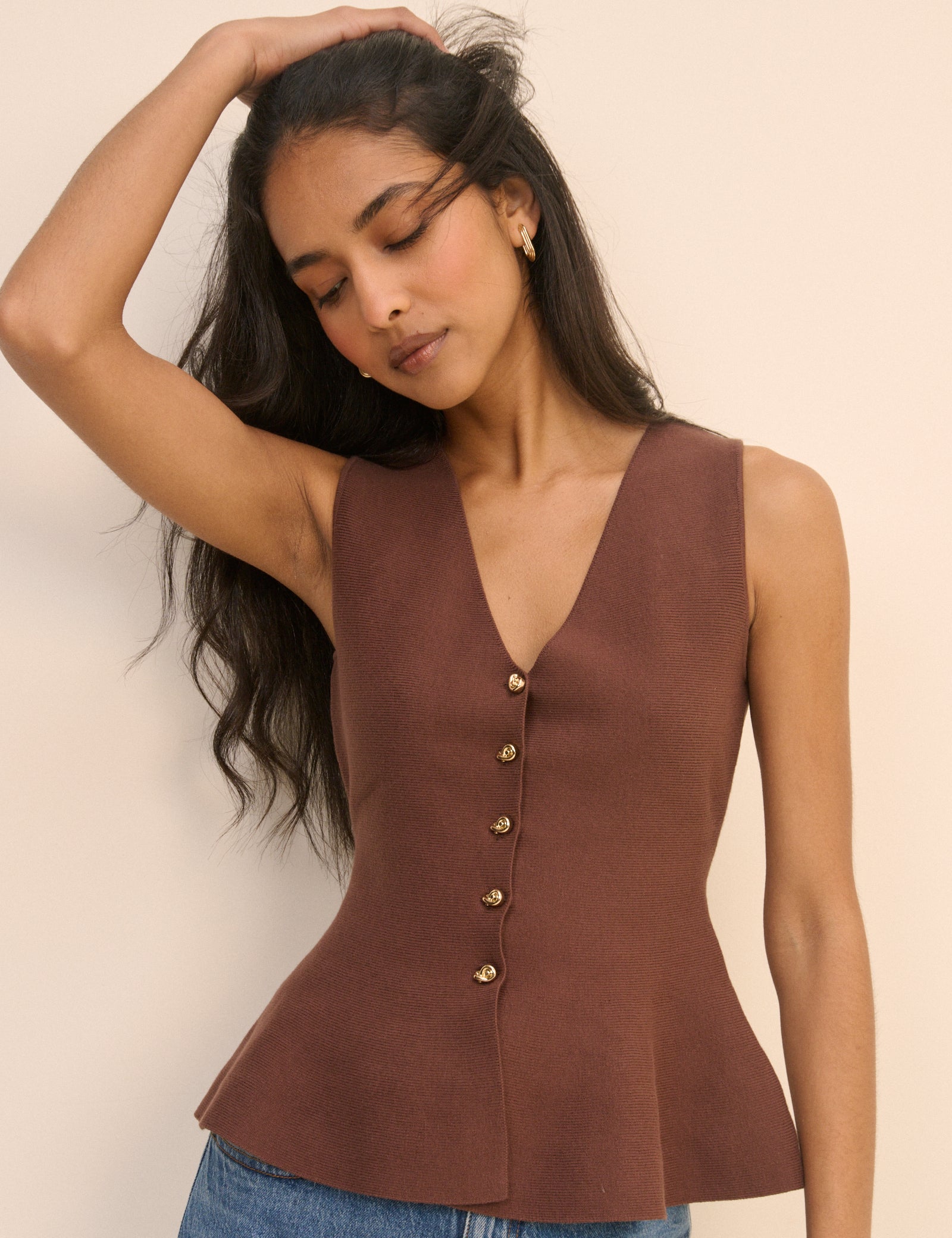 Brown Peplum Knitted Top