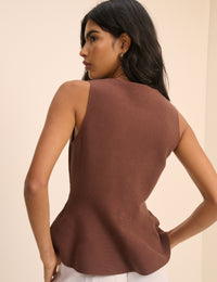 Brown Peplum Knitted Top