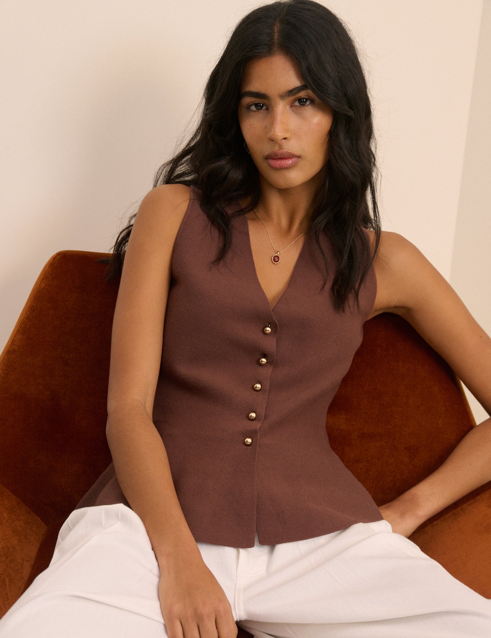 Brown Peplum Knitted Top