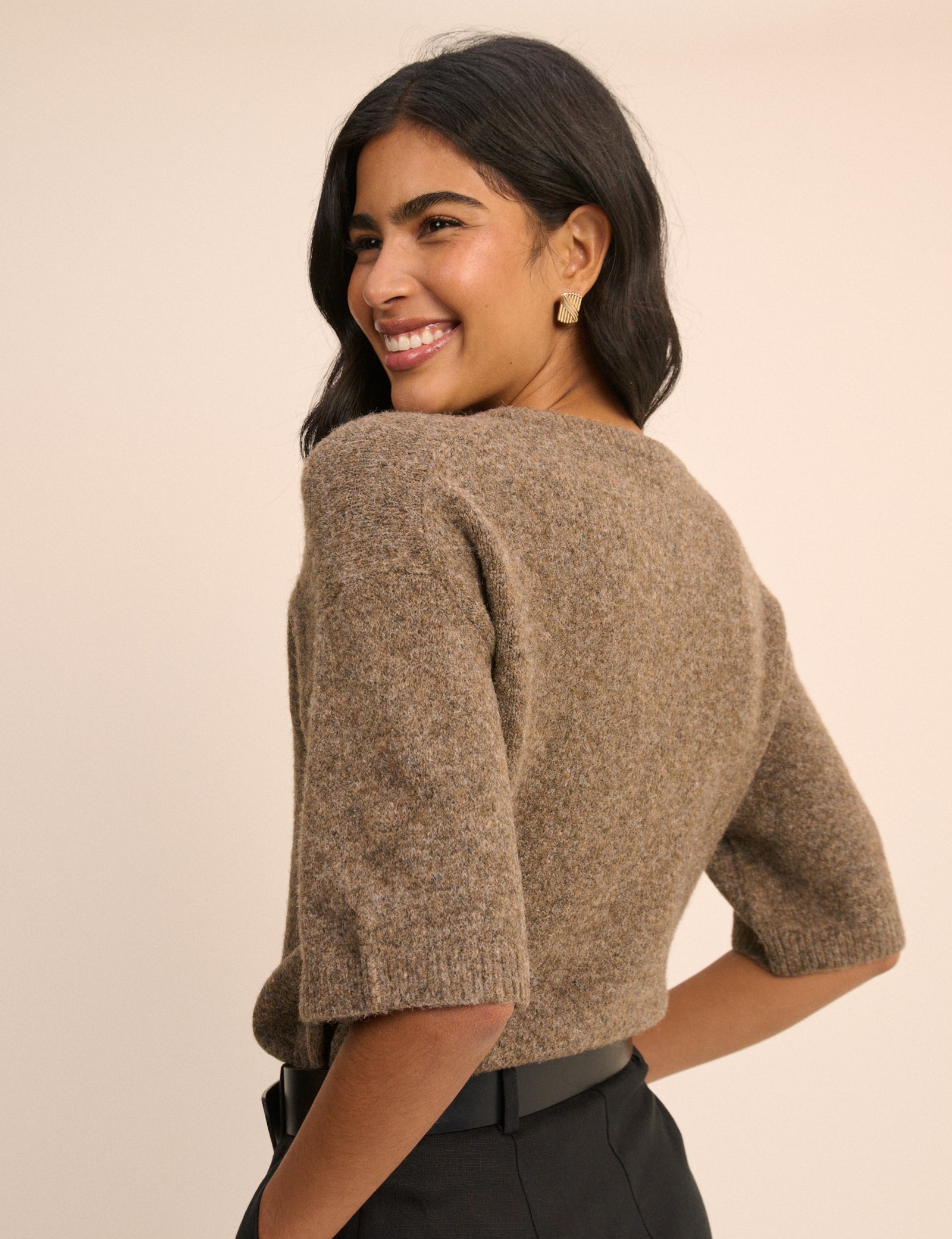 Brown Henley Knitted Top