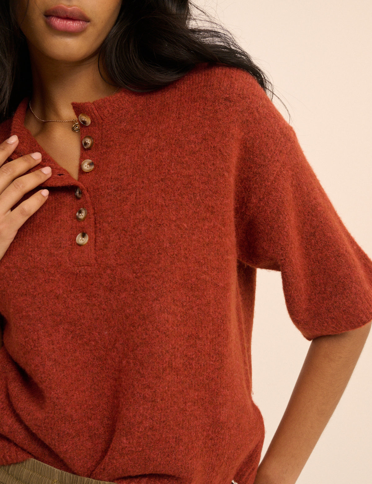 Red Knitted Button Down Top