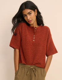 Red Knitted Button Down Top