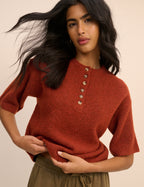Red Knitted Button Down Top