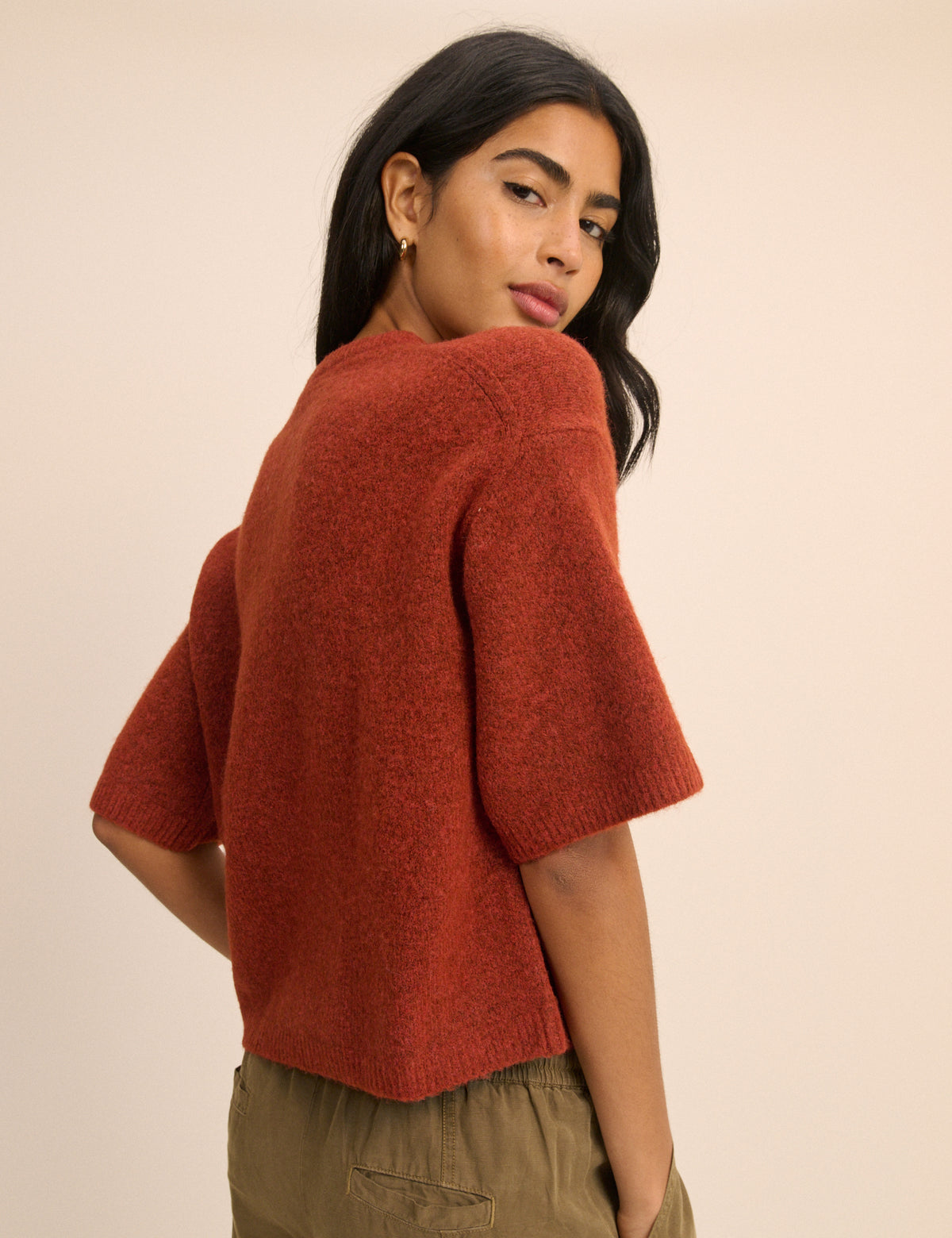 Red Knitted Button Down Top