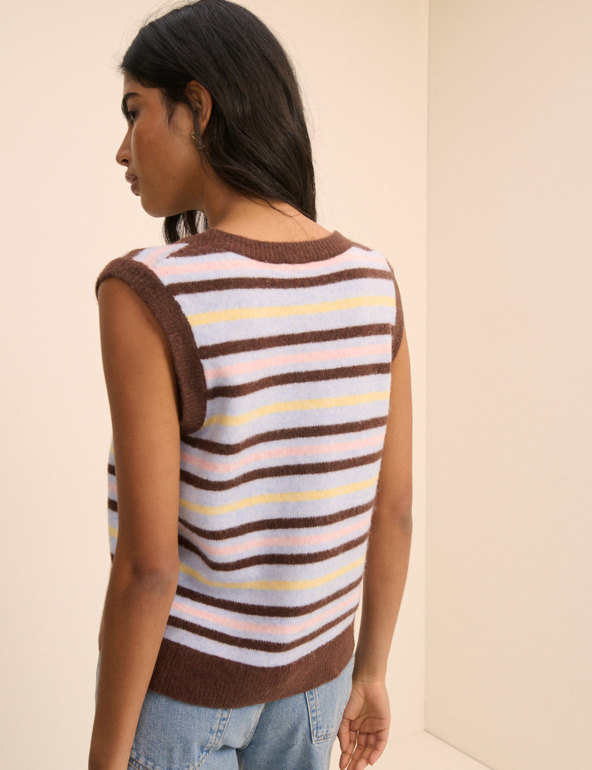 Blue and Brown Stripe Button Through Vest