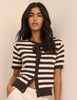 Brown and White Stripe Short Sleeve Tie Neck Cardigan
