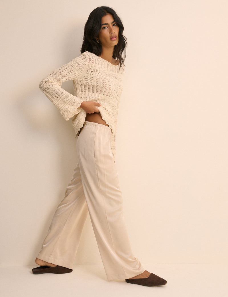 Cream Pointelle Boat Neck Jumper