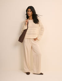 Cream Pointelle Boat Neck Jumper
