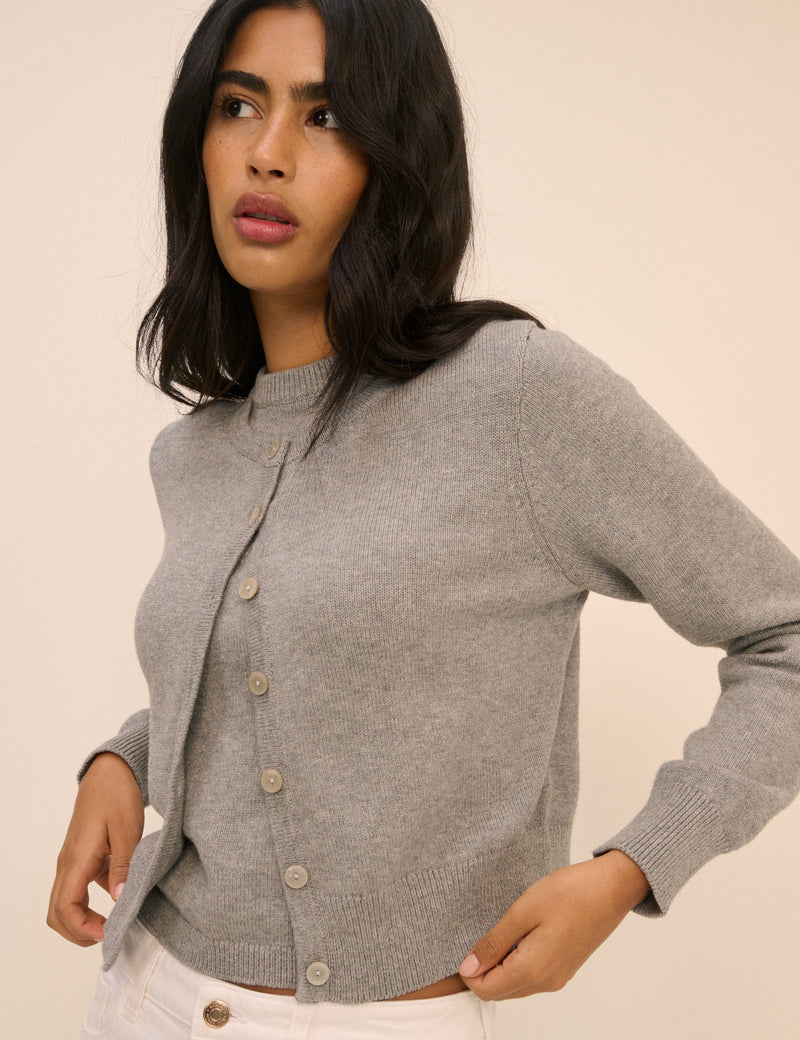 Grey Crew Neck Cardigan