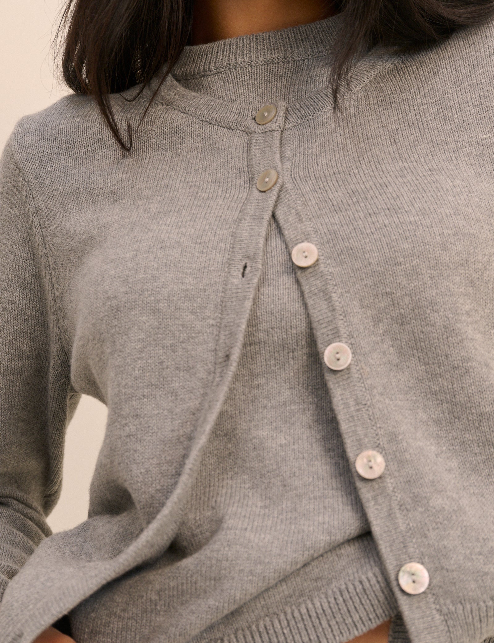 Grey Crew Neck Cardigan