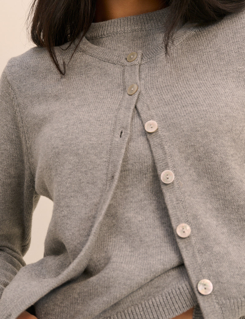 Grey Crew Neck Cardigan