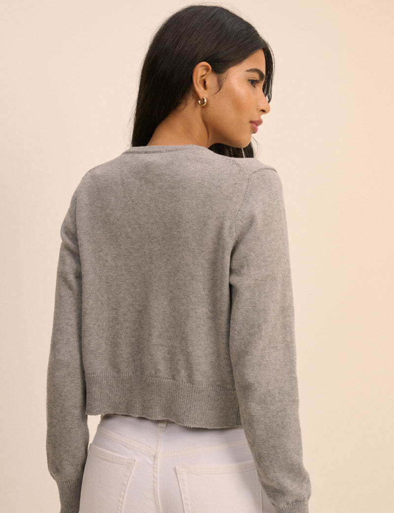 Grey Crew Neck Cardigan