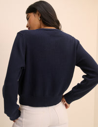 Navy Crew Neck Cardigan