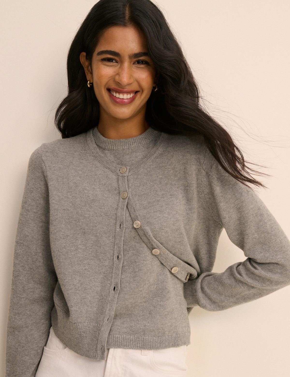 Grey Crew Neck Knitted Top