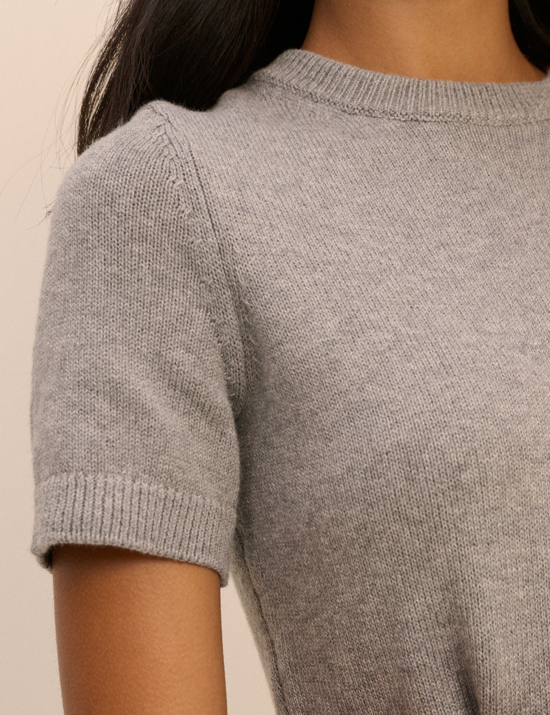 Grey Knitted Short Sleeve Top