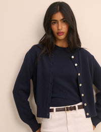 Navy Knitted Short Sleeve Top