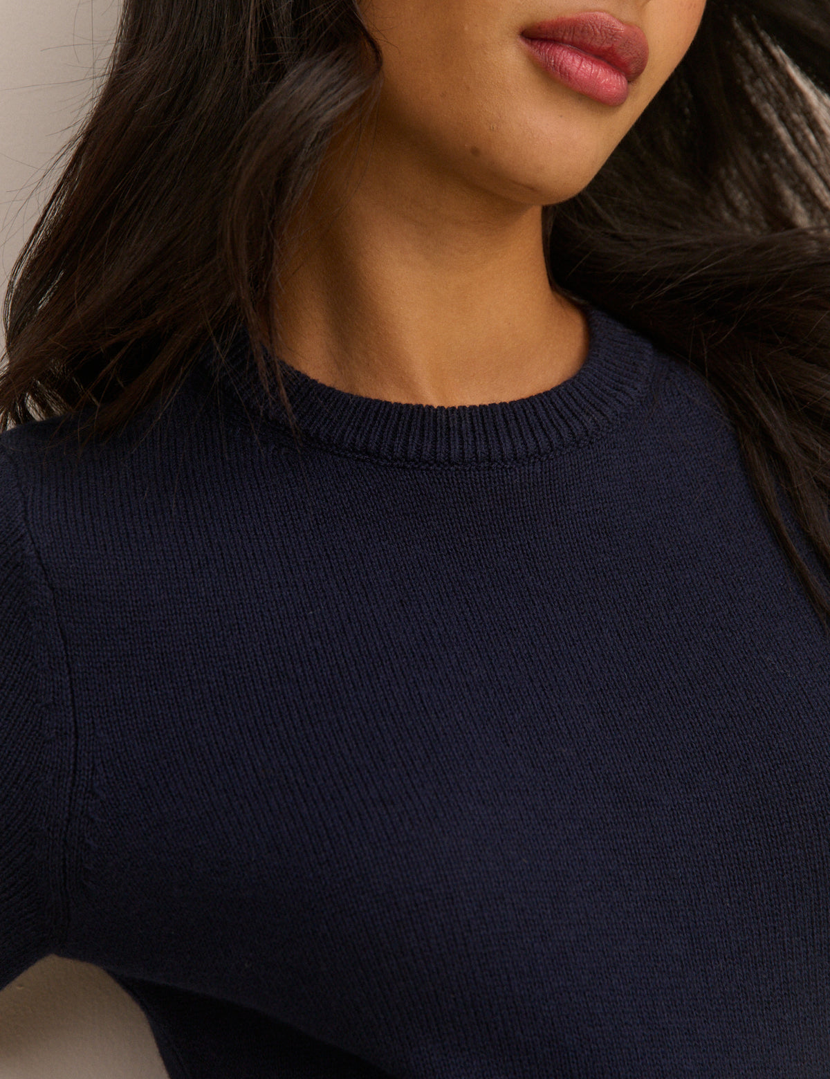 Navy Knitted Short Sleeve Top