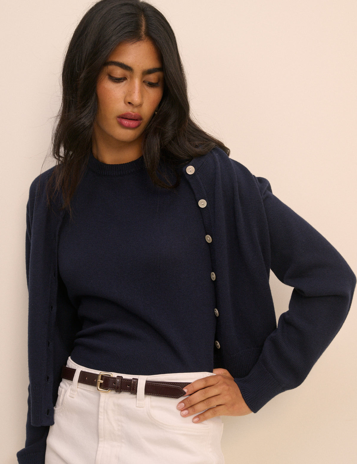Navy Knitted Short Sleeve Top