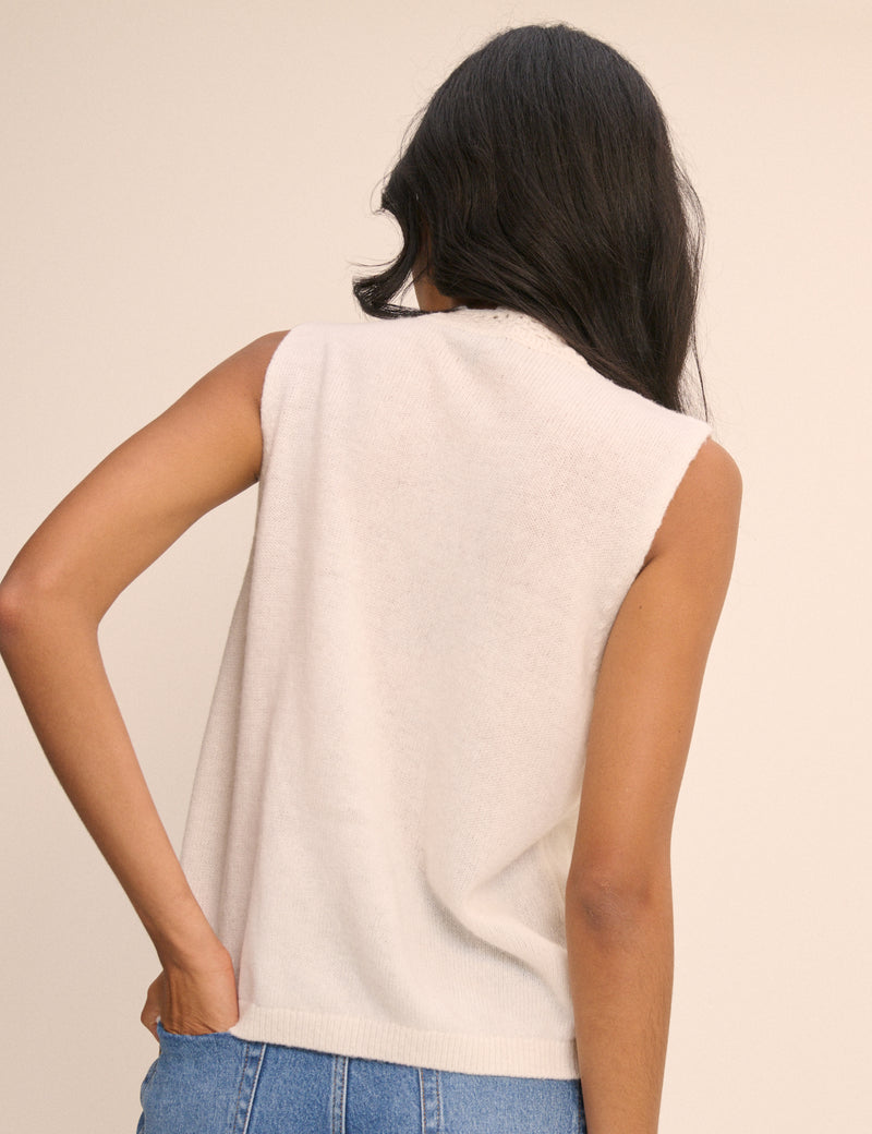Cream Wool-Blend Crochet Trim Vest