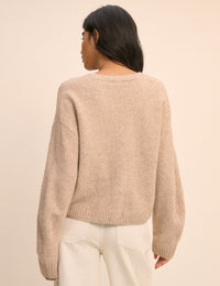 Beige V-Neck Pocket Cardigan