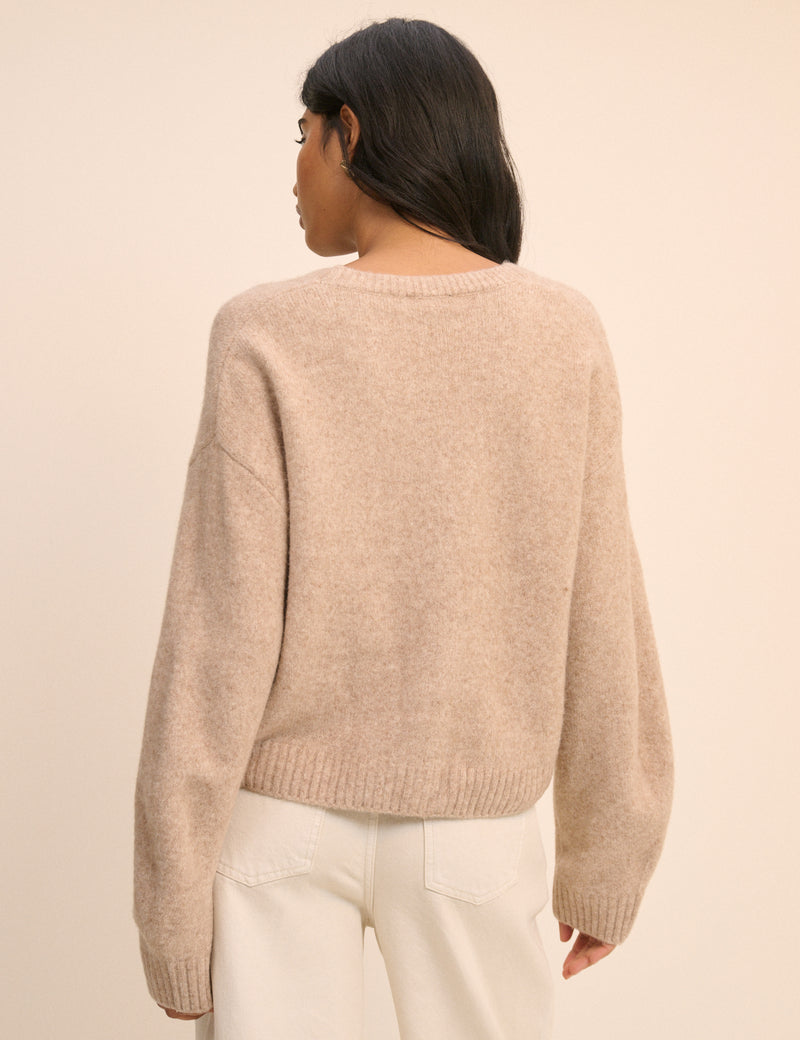 Beige V-Neck Pocket Cardigan