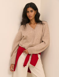 Beige V-Neck Pocket Cardigan