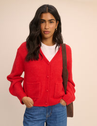 Red V-Neck Pocket Cardigan
