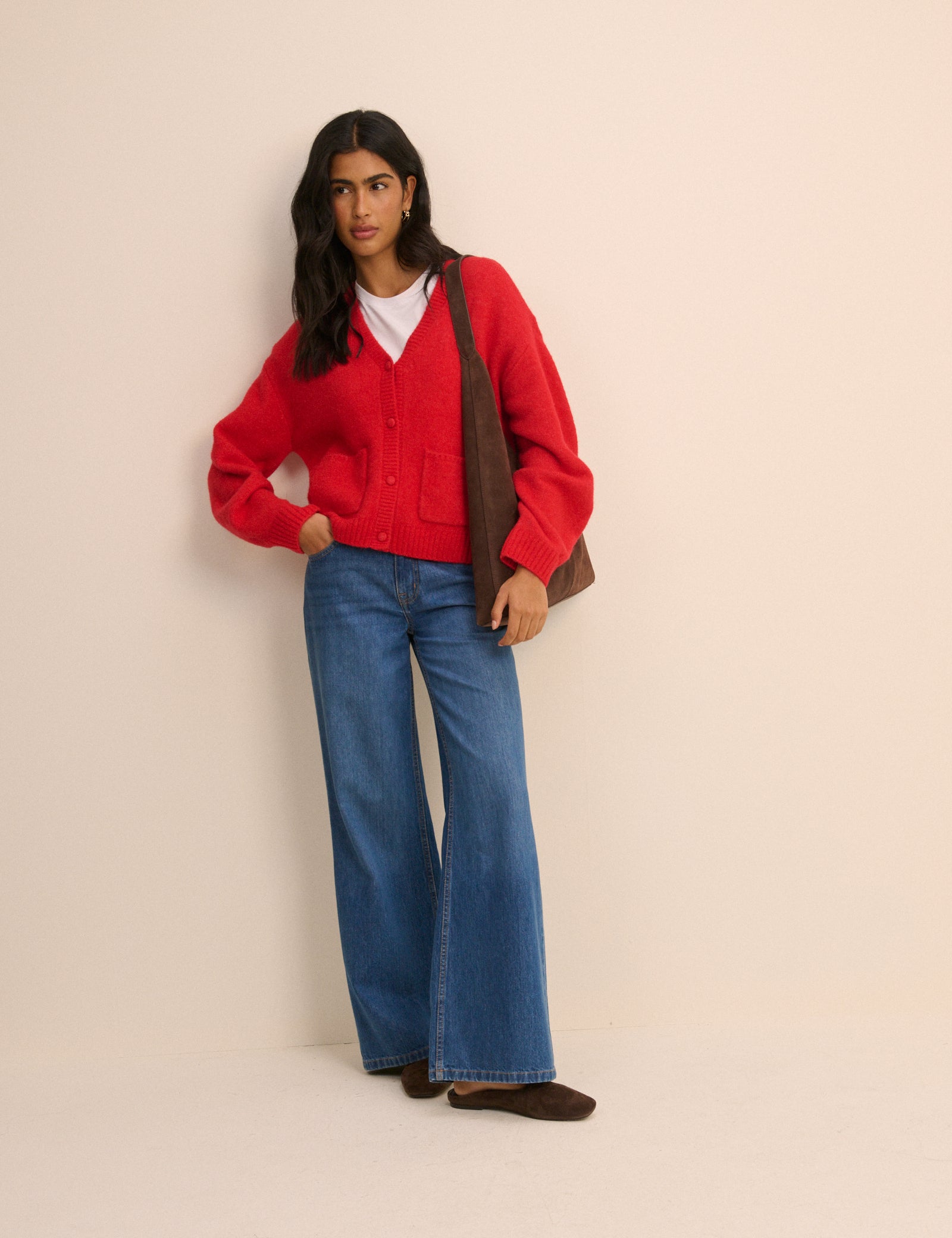 Red V-Neck Pocket Cardigan