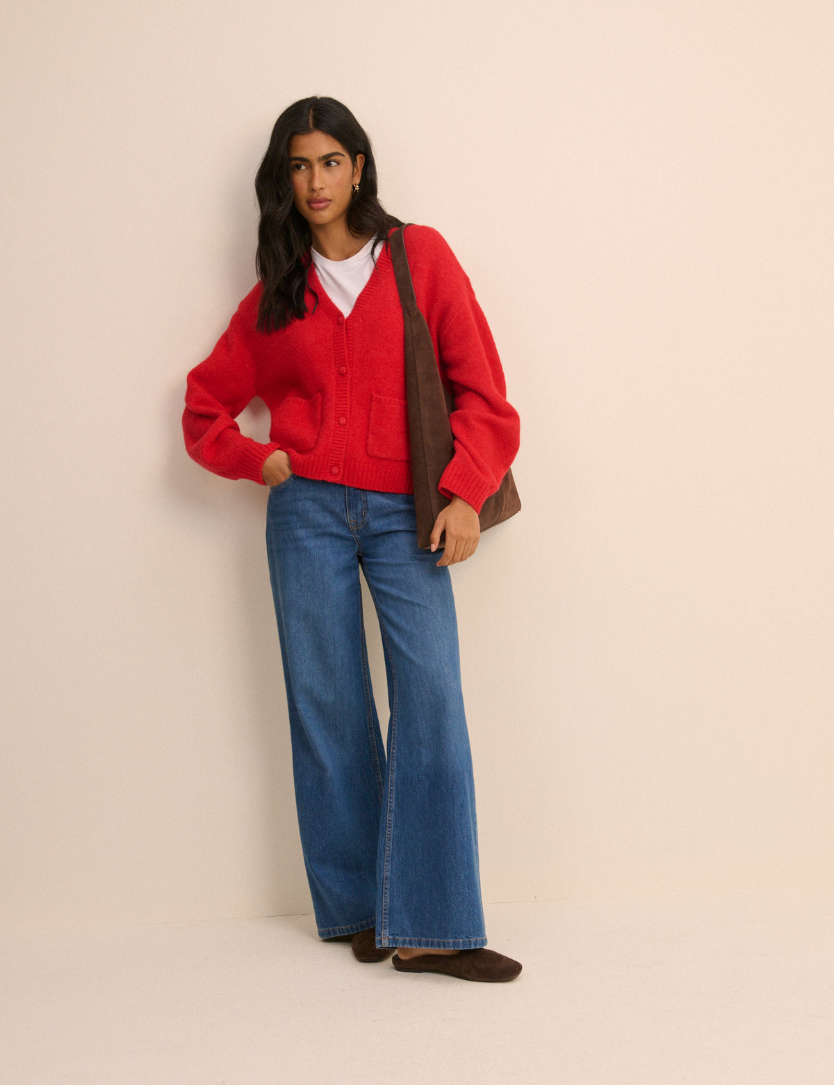 Red V-Neck Pocket Cardigan