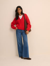 Red V-Neck Pocket Cardigan