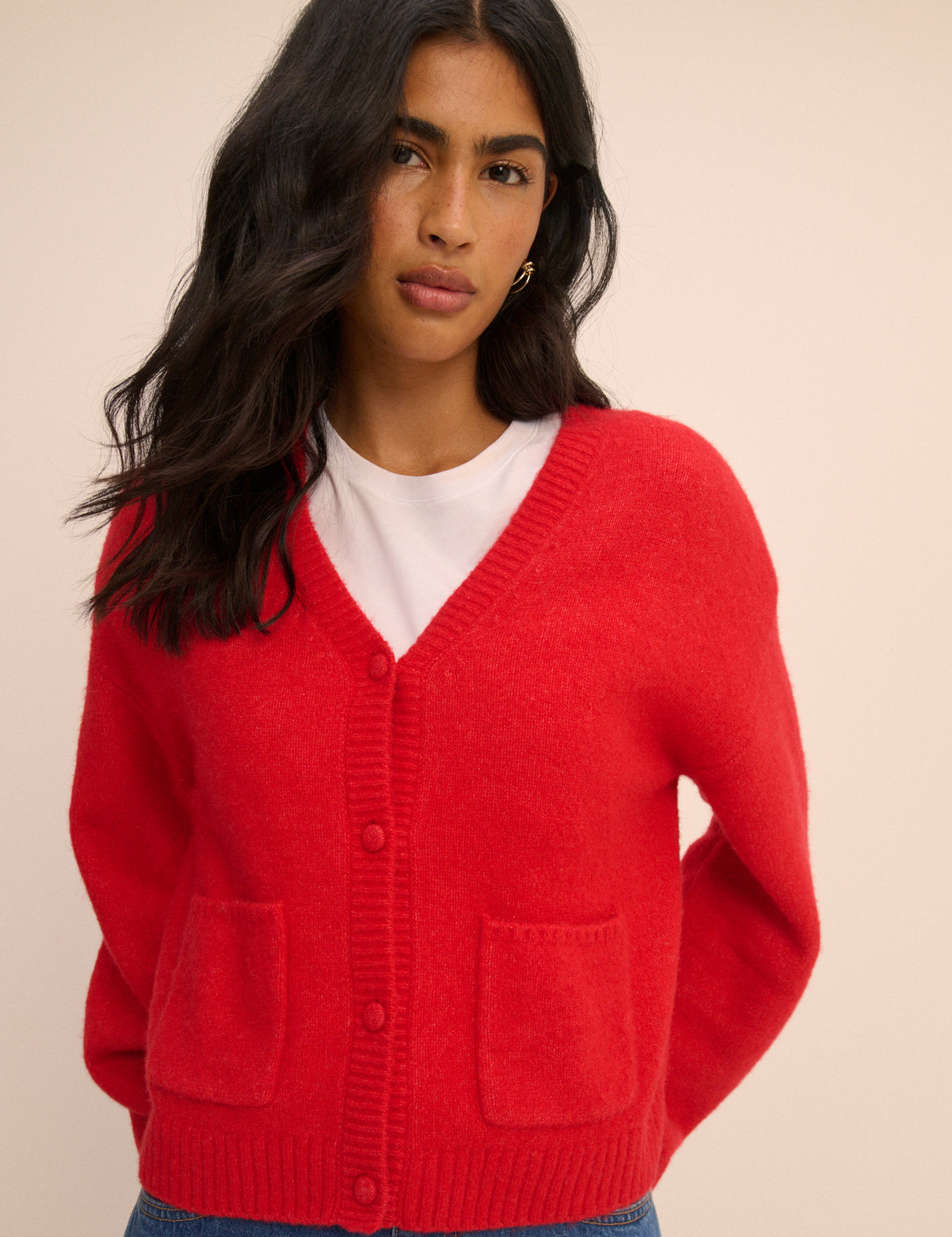 Red V-Neck Pocket Cardigan