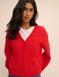 Red V-Neck Pocket Cardigan